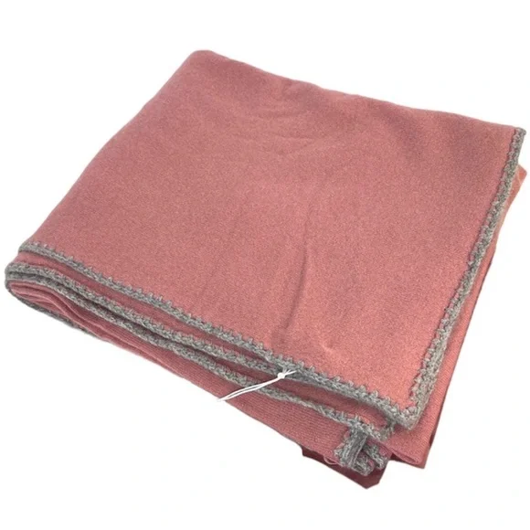 JOHNNY WAS Calme NEW 100% Cashmere Whipstitch Throw Blanket W Dust Bag Rose Pink